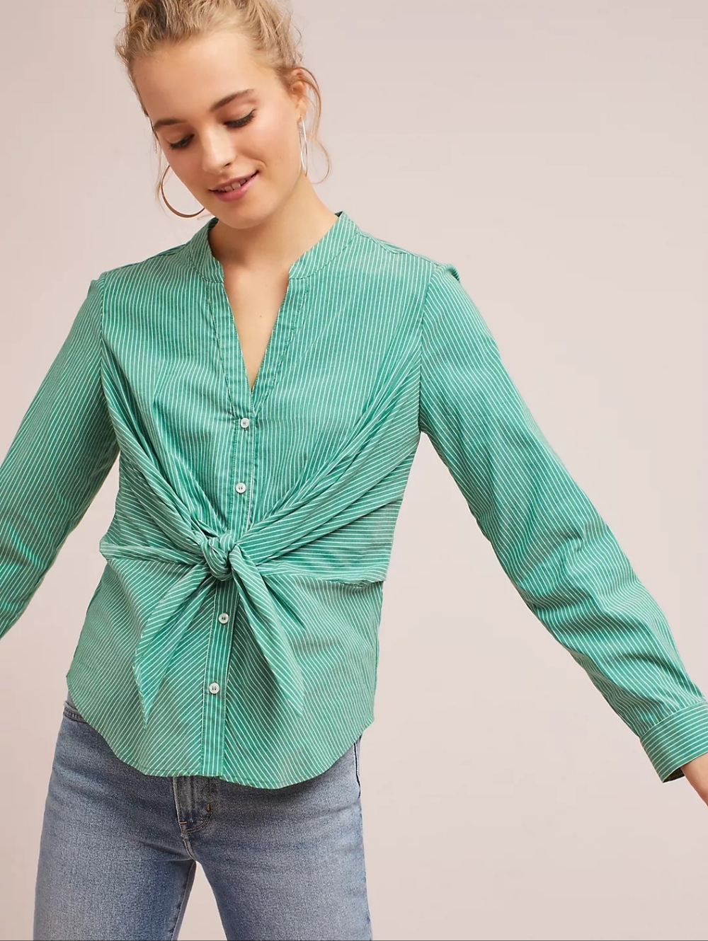 Anthropologie Maeve Katherine Striped Knotted‎ Button Front Blouse